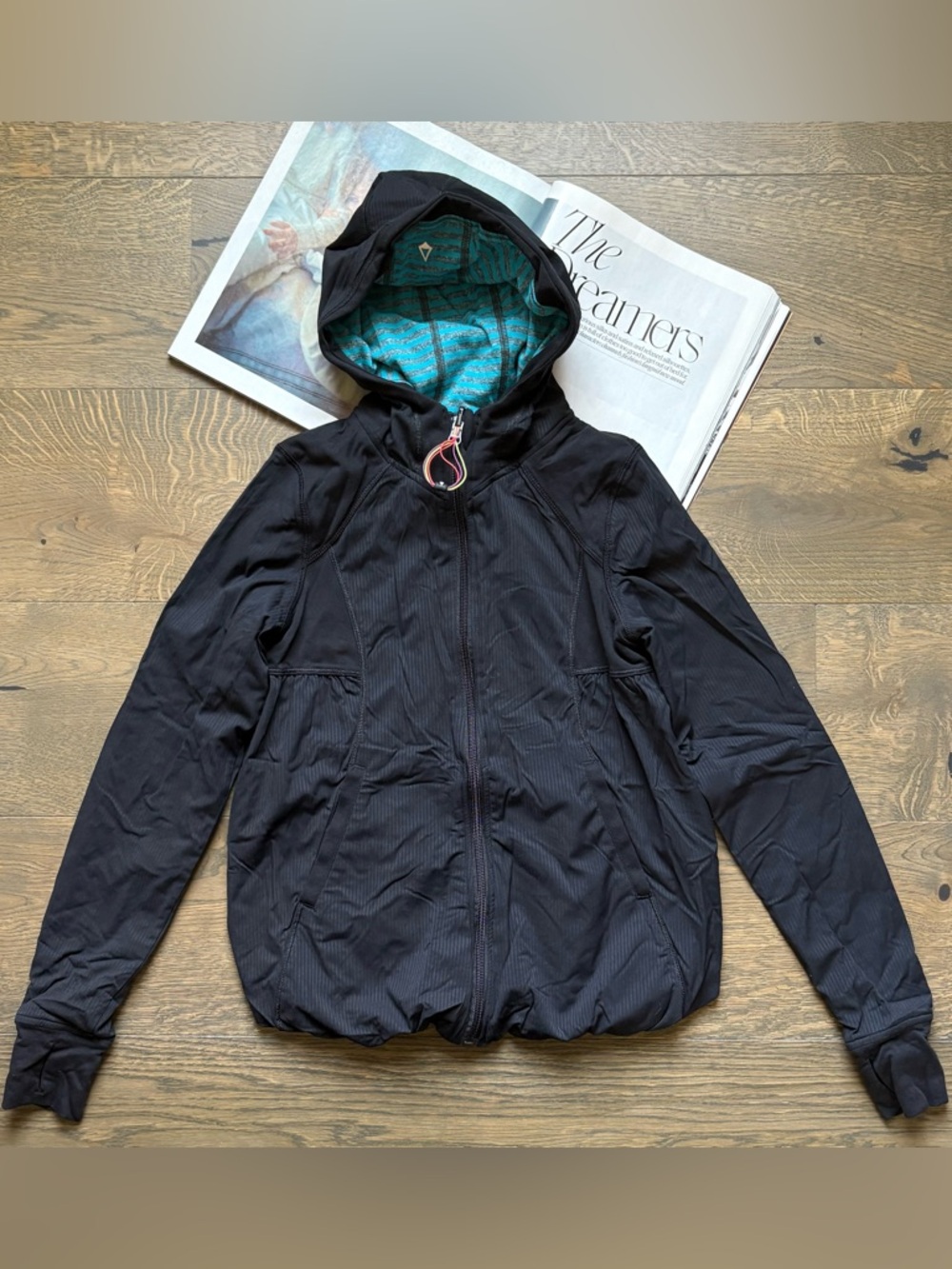 Ivivva Live To Move Reversible Lightweight Hooded Jacket In Black/Teal Size 10